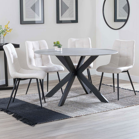 Megan Grey Ceramic 4 Seater Round Dining Set - Bolzano Fabric Dining Chair
