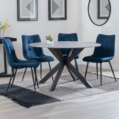 Megan Grey Ceramic 4 Seater Round Dining Set - Bolzano Fabric Dining Chair
