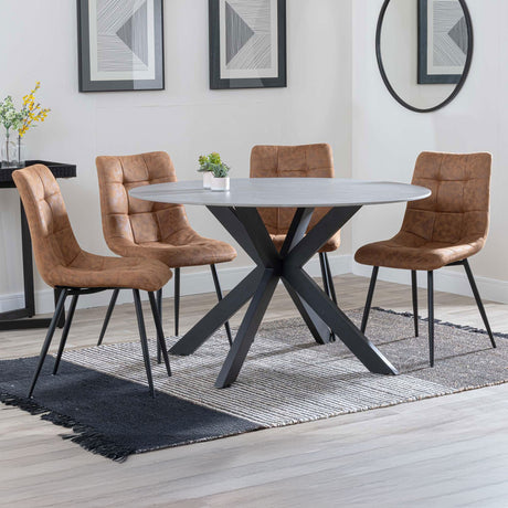 Megan Grey Ceramic 4 Seater Round Dining Set - Bolzano Fabric Dining Chair