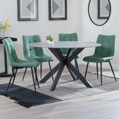 Megan Grey Ceramic 4 Seater Round Dining Set - Bolzano Fabric Dining Chair