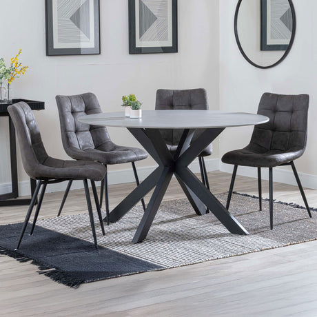 Megan Grey Ceramic 4 Seater Round Dining Set - Bolzano Fabric Dining Chair