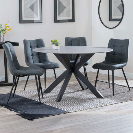 Megan Grey Ceramic 4 Seater Round Dining Set - Bolzano Fabric Dining Chair