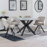 Megan Grey Ceramic 4 Seater Round Dining Set - Burano Velvet Fabric Swivel Dining Chair