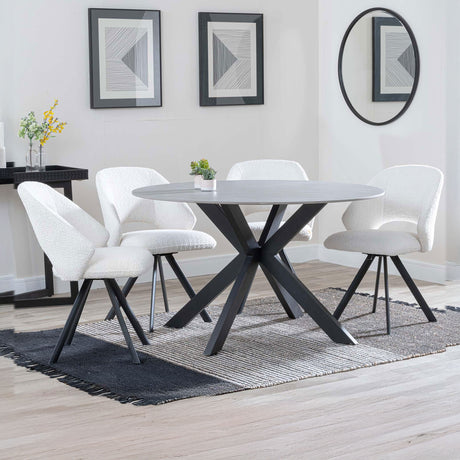Megan Grey Ceramic 4 Seater Round Dining Set - Burano Velvet Fabric Swivel Dining Chair