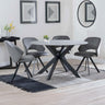 Megan Grey Ceramic 4 Seater Round Dining Set - Burano Velvet Fabric Swivel Dining Chair