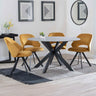 Megan Grey Ceramic 4 Seater Round Dining Set - Burano Velvet Fabric Swivel Dining Chair