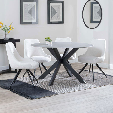 Megan Grey Ceramic 4 Seater Round Dining Set - Diana Velvet Fabric Swivel Dining Chair