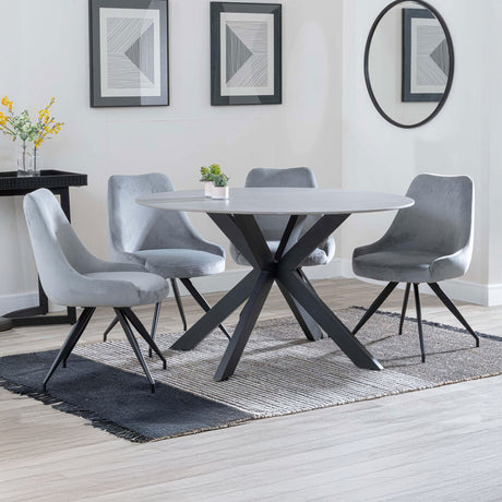 Megan Grey Ceramic 4 Seater Round Dining Set - Diana Velvet Fabric Swivel Dining Chair