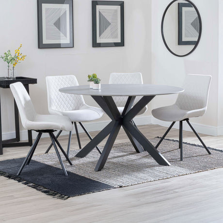 Megan Grey Ceramic 4 Seater Round Dining Set - Messina Fabric Swivel Dining Chair