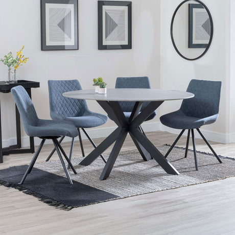 Megan Grey Ceramic 4 Seater Round Dining Set - Messina Fabric Swivel Dining Chair