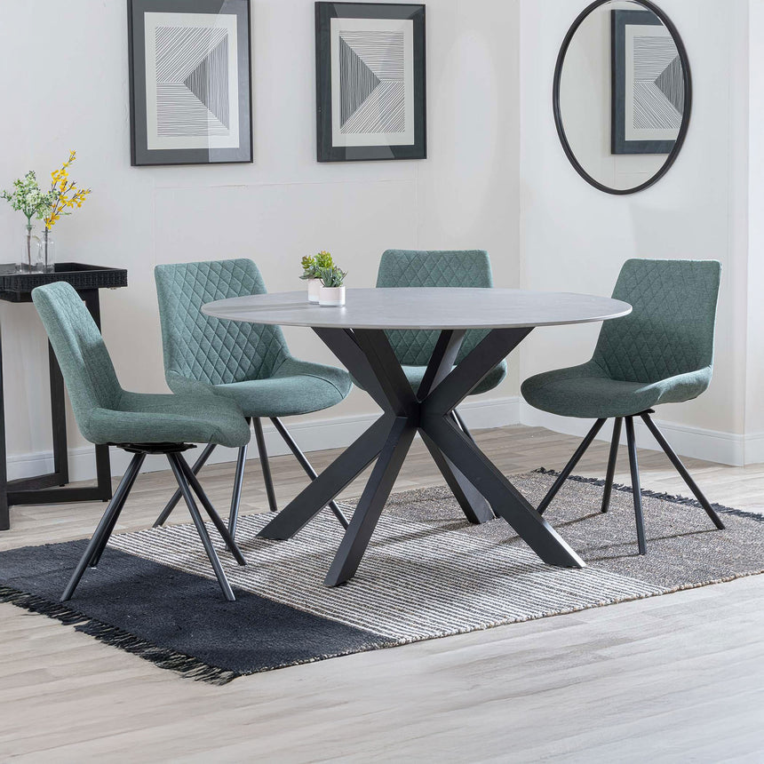 Megan Grey Ceramic 4 Seater Round Dining Set - Messina Fabric Swivel Dining Chair