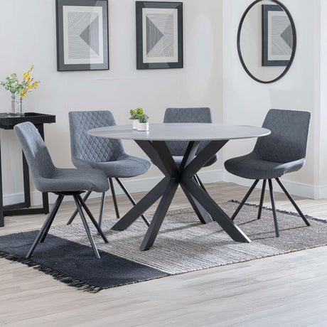 Megan Grey Ceramic 4 Seater Round Dining Set - Messina Fabric Swivel Dining Chair