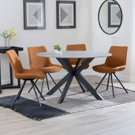 Megan Grey Ceramic 4 Seater Round Dining Set - Messina Fabric Swivel Dining Chair