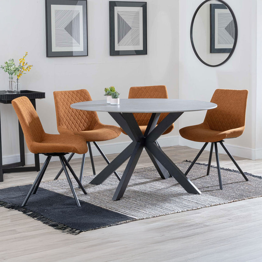 Megan Grey Ceramic 4 Seater Round Dining Set - Messina Fabric Swivel Dining Chair