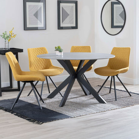 Megan Grey Ceramic 4 Seater Round Dining Set - Messina Fabric Swivel Dining Chair