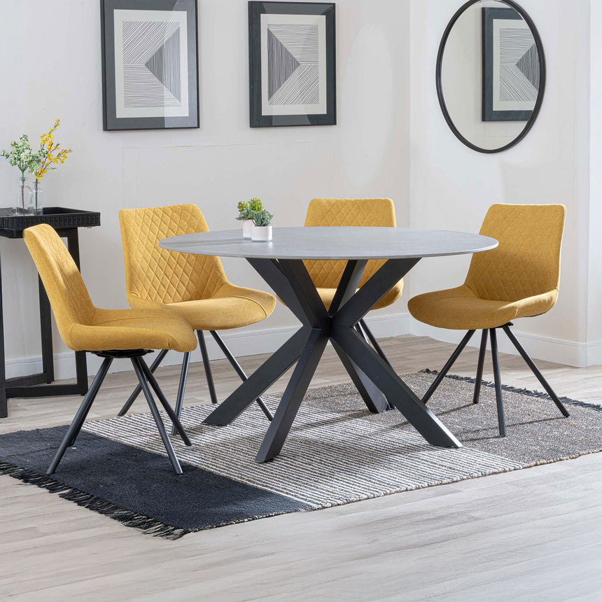Megan Grey Ceramic 4 Seater Round Dining Set - Messina Fabric Swivel Dining Chair