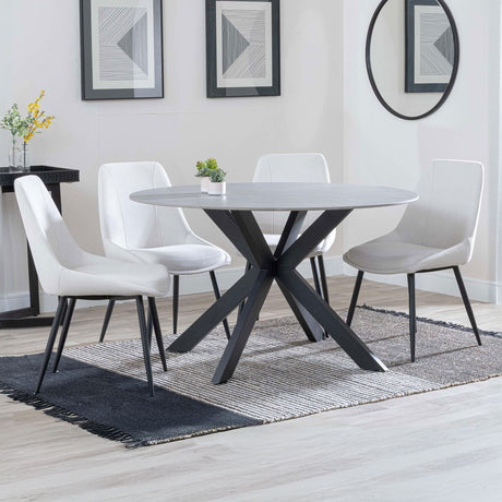Megan Grey Ceramic 4 Seater Round Dining Set - Rovereto Fabric Dining Chair