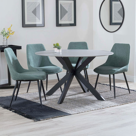 Megan Grey Ceramic 4 Seater Round Dining Set - Rovereto Fabric Dining Chair