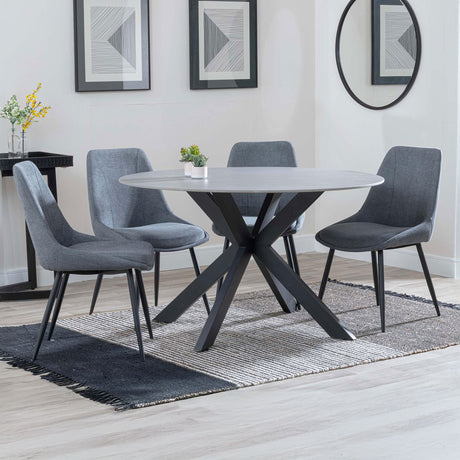 Megan Grey Ceramic 4 Seater Round Dining Set - Rovereto Fabric Dining Chair