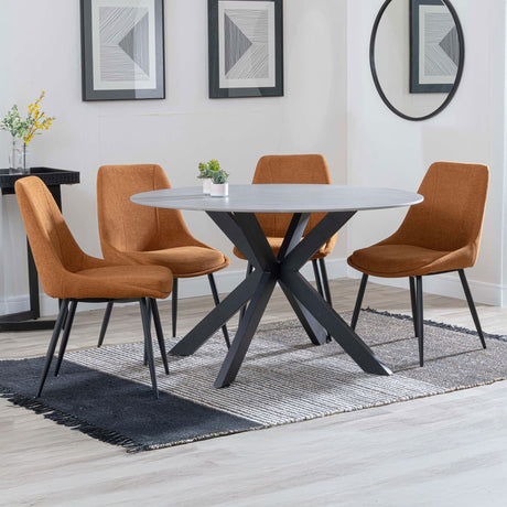 Megan Grey Ceramic 4 Seater Round Dining Set - Rovereto Fabric Dining Chair