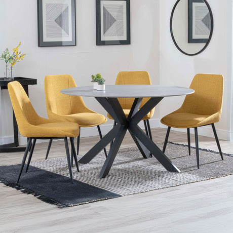 Megan Grey Ceramic 4 Seater Round Dining Set - Rovereto Fabric Dining Chair