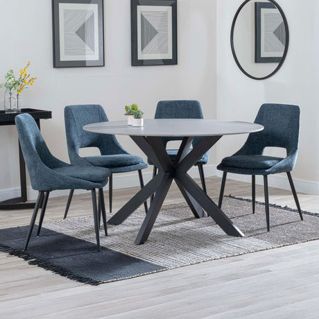 Megan Grey Ceramic 4 Seater Round Dining Set - Stansbury Fabric Dining Chair