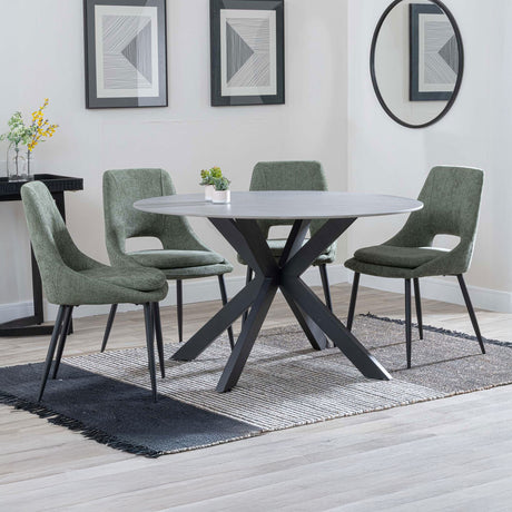 Megan Grey Ceramic 4 Seater Round Dining Set - Stansbury Fabric Dining Chair
