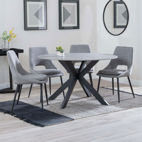Megan Grey Ceramic 4 Seater Round Dining Set - Stansbury Fabric Dining Chair