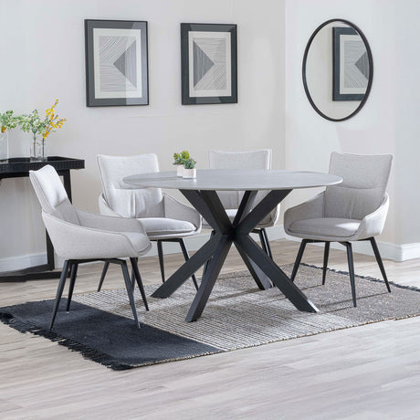 Megan Grey Ceramic 4 Seater Round Dining Set - Torres Fabric Swivel Dining Chair