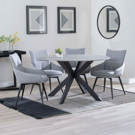 Megan Grey Ceramic 4 Seater Round Dining Set - Torres Fabric Swivel Dining Chair