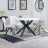 Megan White Ceramic 4 Seater Round Dining Set - Messina Fabric Swivel Dining Chair