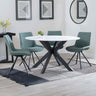 Megan White Ceramic 4 Seater Round Dining Set - Messina Fabric Swivel Dining Chair