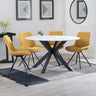 Megan White Ceramic 4 Seater Round Dining Set - Messina Fabric Swivel Dining Chair