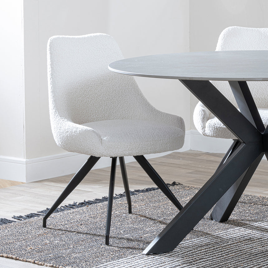 Megan Grey Ceramic 4 Seater Round Dining Set - Diana Velvet Fabric Swivel Dining Chair