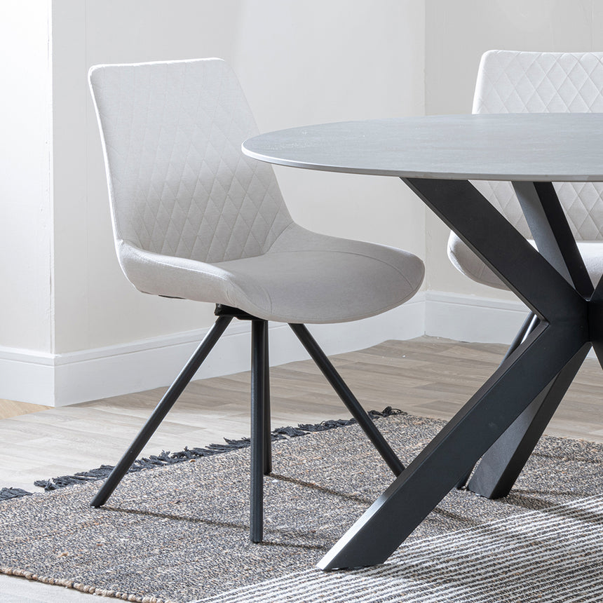 Megan Grey Ceramic 4 Seater Round Dining Set - Messina Fabric Swivel Dining Chair