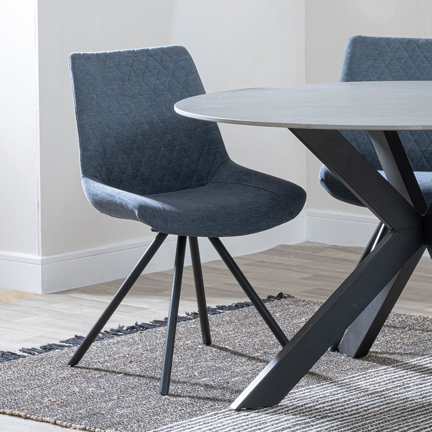 Megan Grey Ceramic 4 Seater Round Dining Set - Messina Fabric Swivel Dining Chair