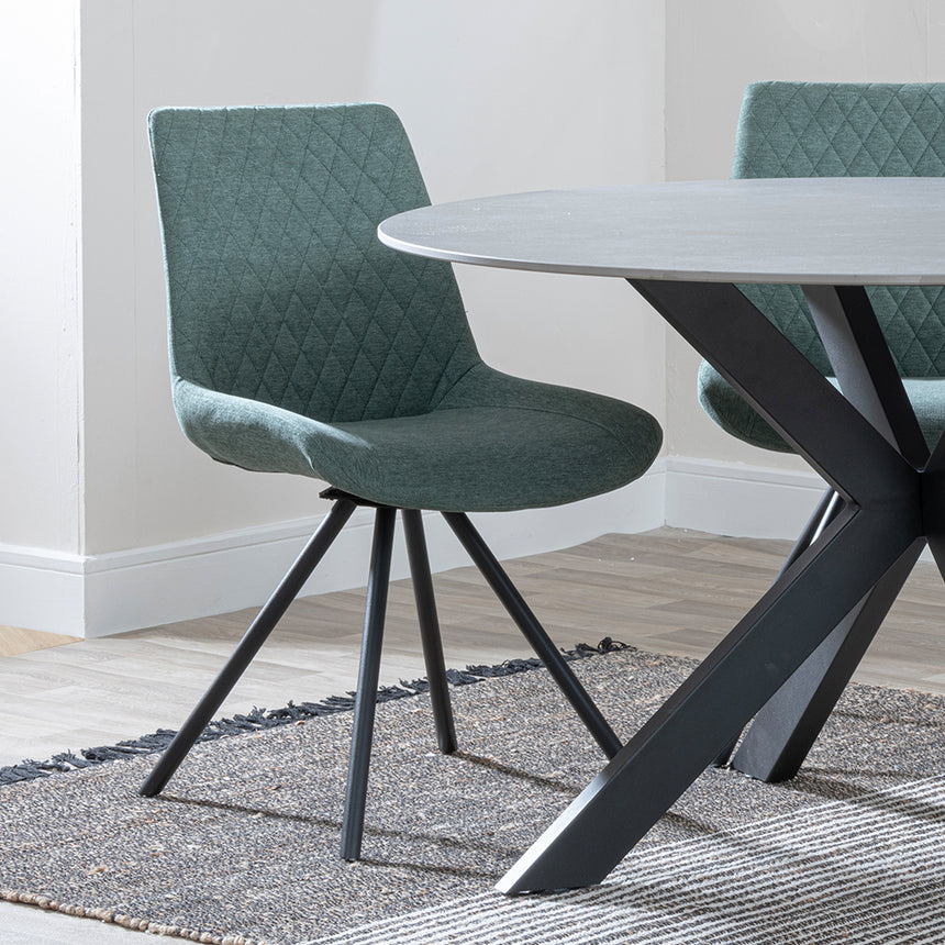 Megan Grey Ceramic 4 Seater Round Dining Set - Messina Fabric Swivel Dining Chair