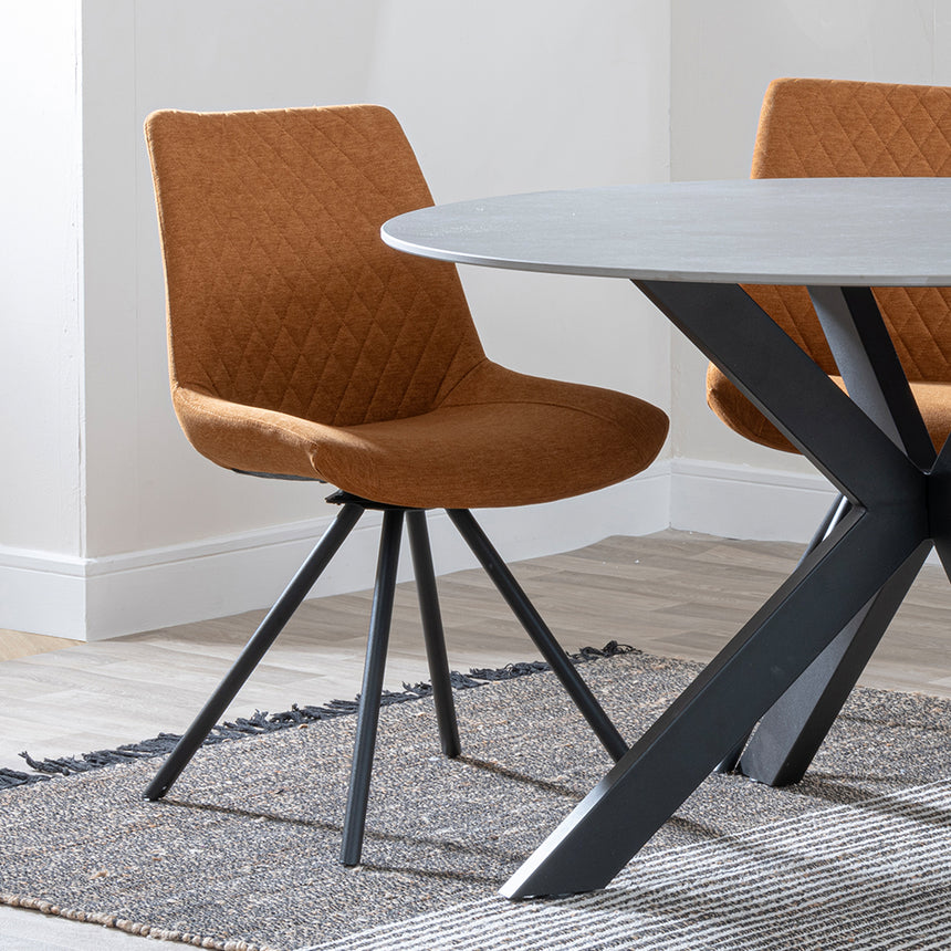 Megan Grey Ceramic 4 Seater Round Dining Set - Messina Fabric Swivel Dining Chair