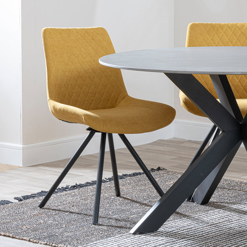 Megan Grey Ceramic 4 Seater Round Dining Set - Messina Fabric Swivel Dining Chair