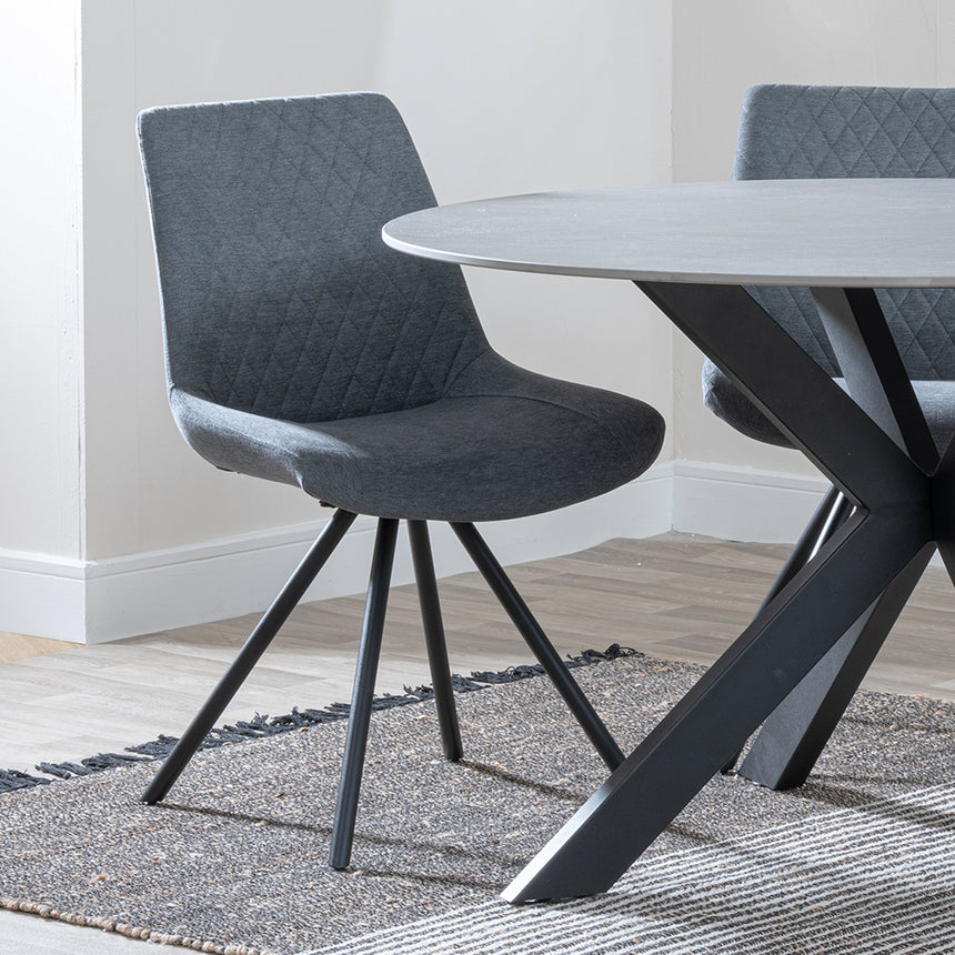 Megan Grey Ceramic 4 Seater Round Dining Set - Messina Fabric Swivel Dining Chair