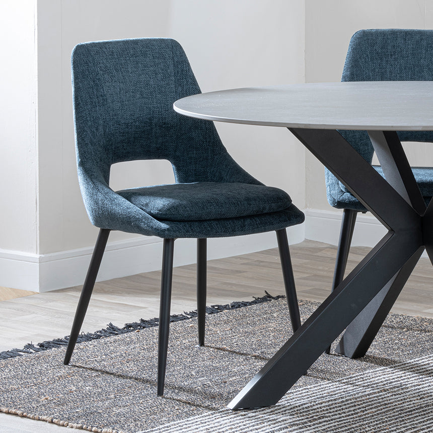 Megan Grey Ceramic 4 Seater Round Dining Set - Stansbury Fabric Dining Chair