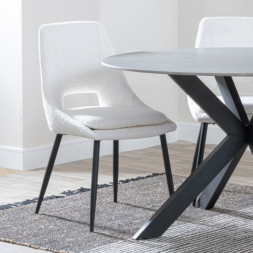 Megan Grey Ceramic 4 Seater Round Dining Set - Stansbury Fabric Dining Chair