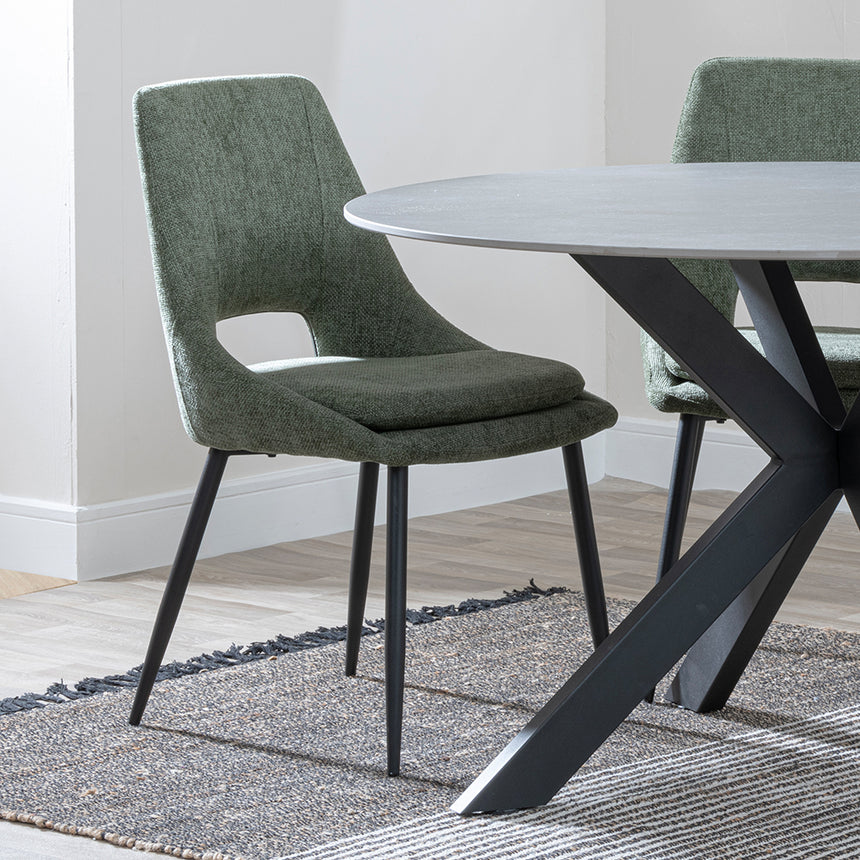 Megan Grey Ceramic 4 Seater Round Dining Set - Stansbury Fabric Dining Chair
