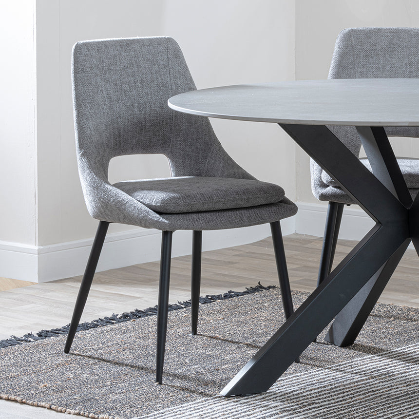 Megan Grey Ceramic 4 Seater Round Dining Set - Stansbury Fabric Dining Chair