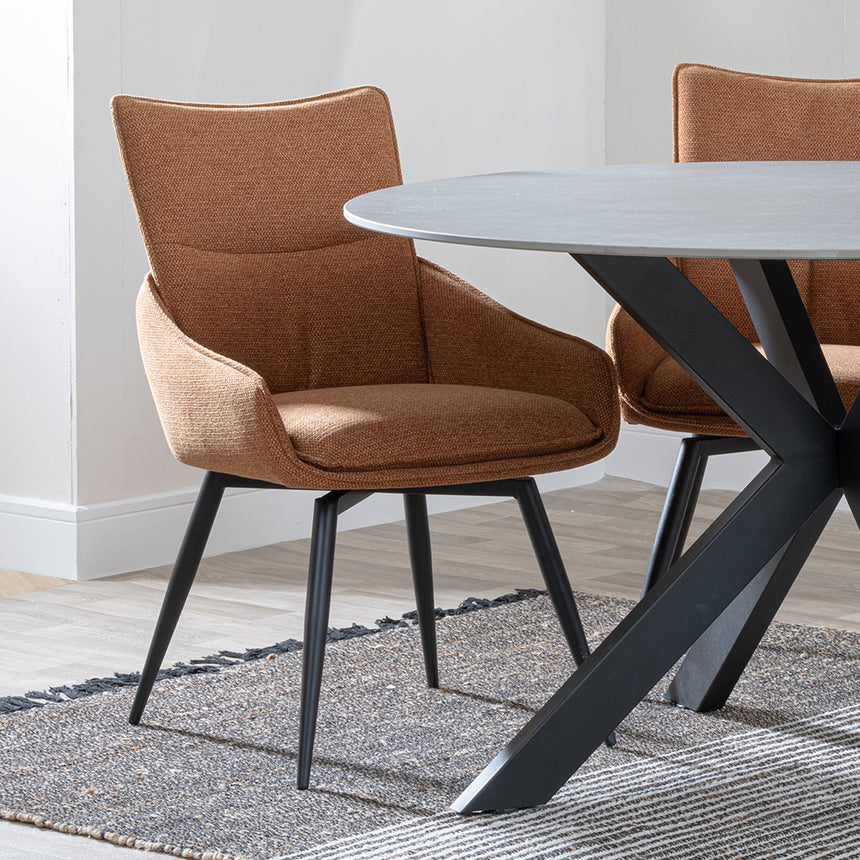 Megan Grey Ceramic 4 Seater Round Dining Set - Torres Fabric Swivel Dining Chair