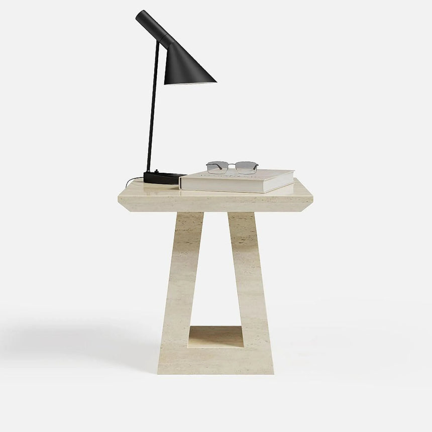 Pisa Travertine Beige Engineered Marble Square Side Table