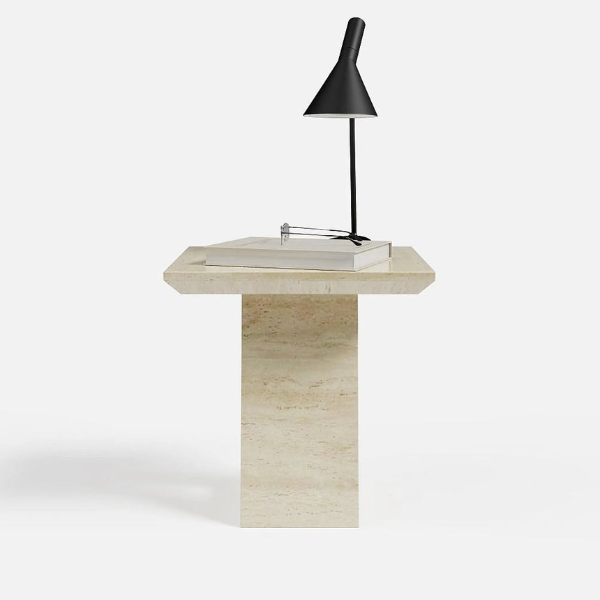 Pisa Travertine Beige Engineered Marble Square Side Table