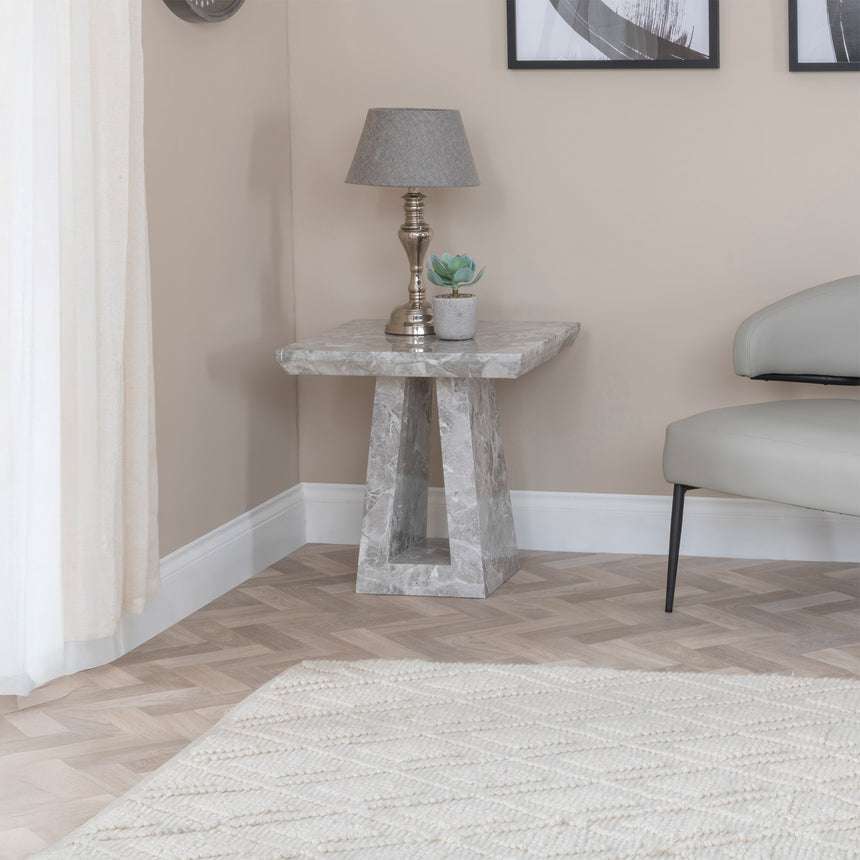 Pisa Travertine Beige Engineered Marble Square Side Table