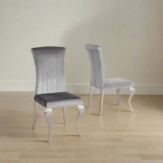 Milan Grey Marble and Chrome Dining Set - Velvet Fabric Chairs