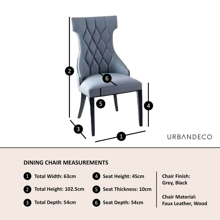 Set of 2 Parish Leather Large High Back Dining Chair with Black Legs